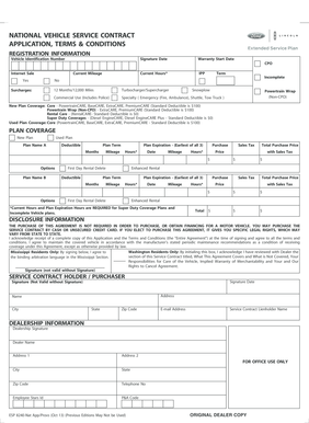 National Vehicle Service Contract Application