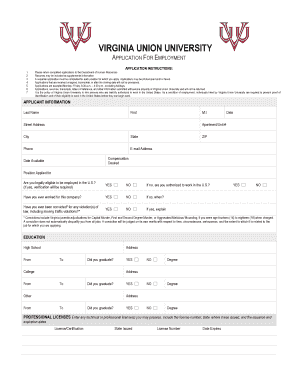 Virginia Union University Employment Application