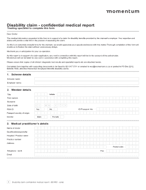 Disability Claim Confidential Medical Report