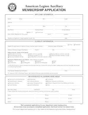 American Legion Auxiliary Membership Application