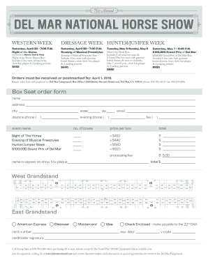 Del Mar National Horse Show Box Seat Order Form