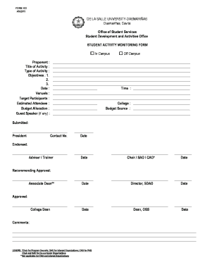Student Activity Monitoring Form