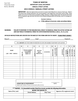 Massachusetts Annual Street Listing Form
