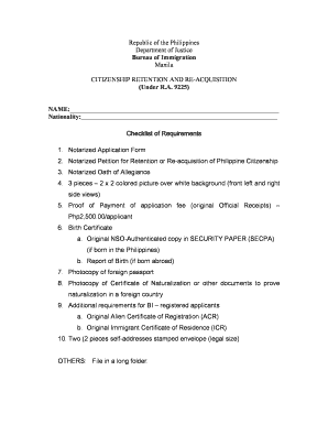 Philippines Citizenship Retention and Re-acquisition Form