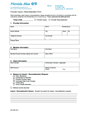 Florida Blue Provider Inquiry Reconsideration Form