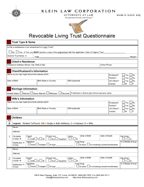 Revocable Living Trust Questionnaire