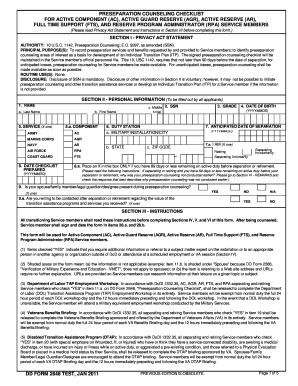 Preseparation Counseling Checklist