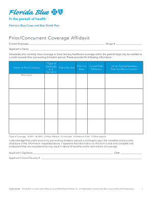 Florida Blue Cross and Blue Shield Prior Coverage Affidavit