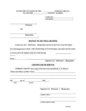 Motion to Set Final Hearing