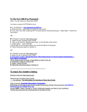 Form 990-N e-Postcard Filing Instructions
