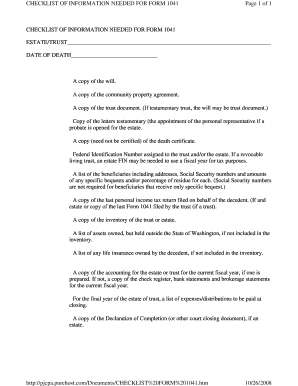 Checklist for Form 1041