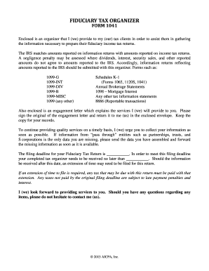 Fiduciary Tax Organizer Form 1041