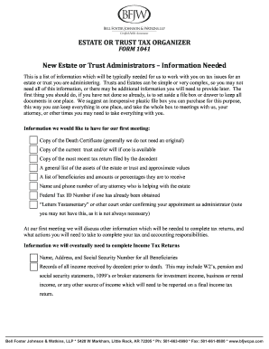 Estate or Trust Tax Organizer Form 1041