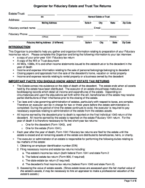 Fiduciary Estate and Trust Tax Return Organizer