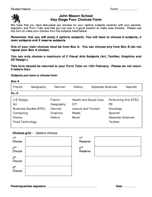 Key Stage Four Choices Form