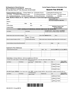 Virginia Central Registry Release of Information Form