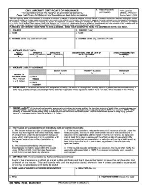 Civil Aircraft Certificate of Insurance