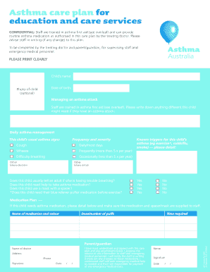 Asthma Care Plan for Education and Care Services
