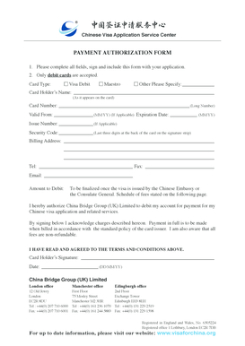 Payment Authorization Form for Chinese Visa Application
