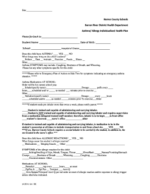 Asthma Allergy Individualized Health Plan
