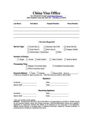 China Visa Application Form