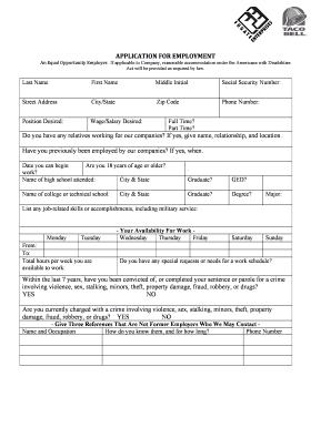 Taco Bell Employment Application Form