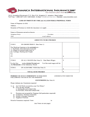 Loss of Profits by Fire and Allied Perils Proposal Form