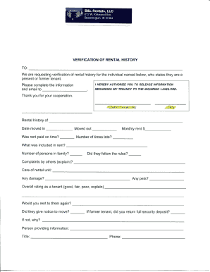 Verification of Rental History Form