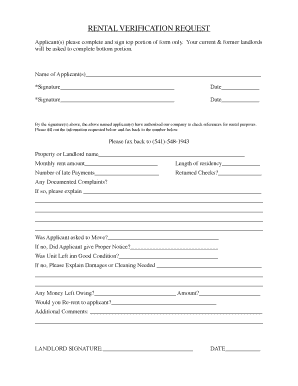 Rental Verification Request Form