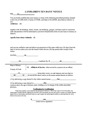 Landlord’s Ten Day Notice