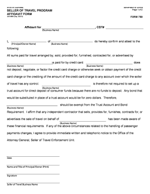 California Seller of Travel Affidavit Form