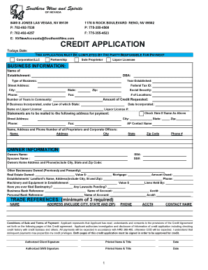 Southern Wine & Spirits Credit Application