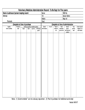 Veterinary Medicine Administration Record