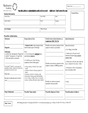 Medication Administration Record – Allergy/Epi-pen Form