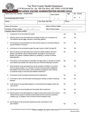 Influenza Vaccine Administration Record - Child