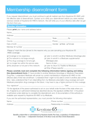 Keystone 65 HMO Disenrollment Form