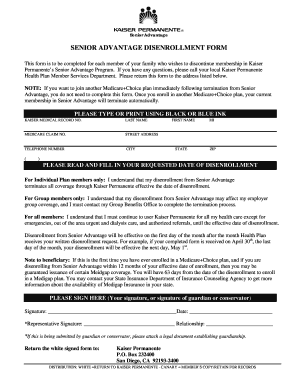 Senior Advantage Disenrollment Form