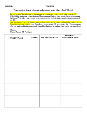Special Education Student Evaluation Form