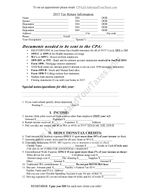 2015 US Tax Return Information Form