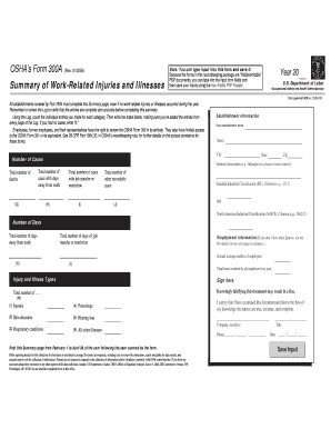 OSHA Form 300A Summary of Work-Related Injuries and Illnesses