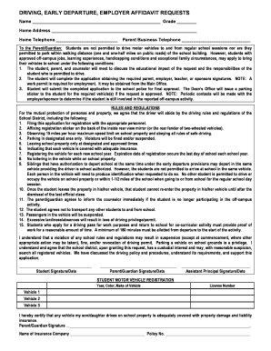 Student Motor Vehicle Registration and Early Departure Request