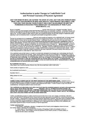 Authorization to Make Charges to Credit/Debit Card and Personal Guaranty of Payment Agreement