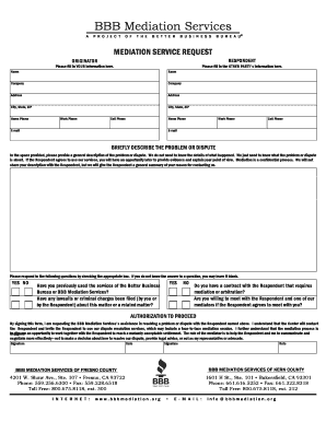 BBB Mediation Service Request Form
