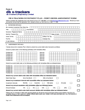 DB X-Trackers Debit Order Amendment Form