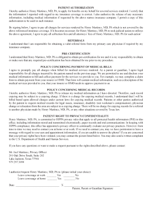 Patient Authorization for Medical Services