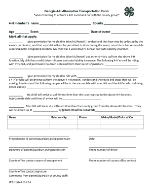Georgia 4-H Alternative Transportation Form