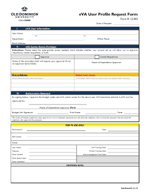 eVA User Profile Request Form
