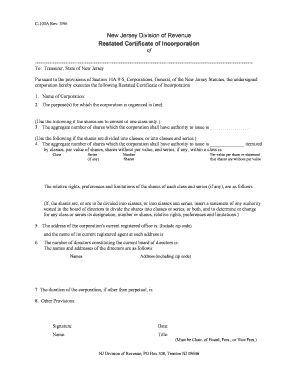 New Jersey Restated Certificate of Incorporation