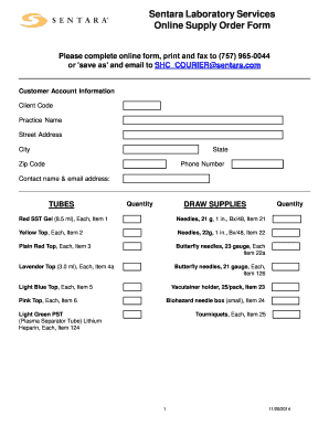 Sentara Laboratory Services Supply Order Form