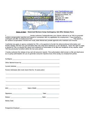 Utah Notarized Workers Comp Contingency Job Offer Release Form